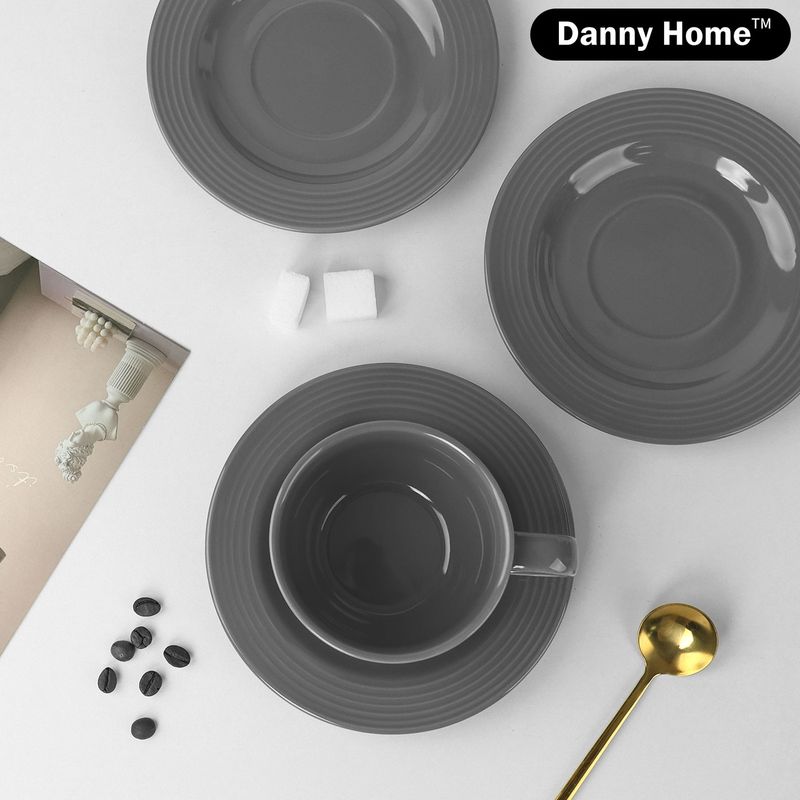 DANNY HOME - Set 6 Tazas de Cafe con Platillo Gris Claro 220 cc