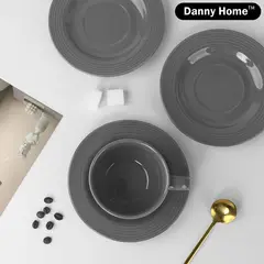 DANNY HOME - Set 6 Tazas de Cafe con Platillo Gris Claro 220 cc