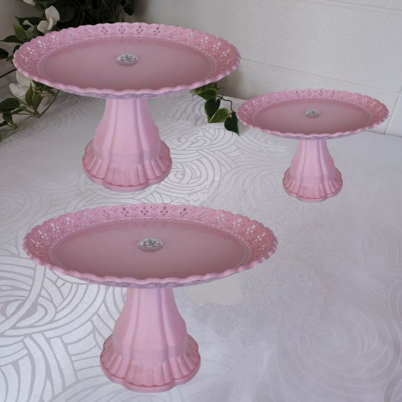 GENERICO - Pack 3 Bandejas Redonda C/Base Alta 21cm/24cm/32cm - Rosado