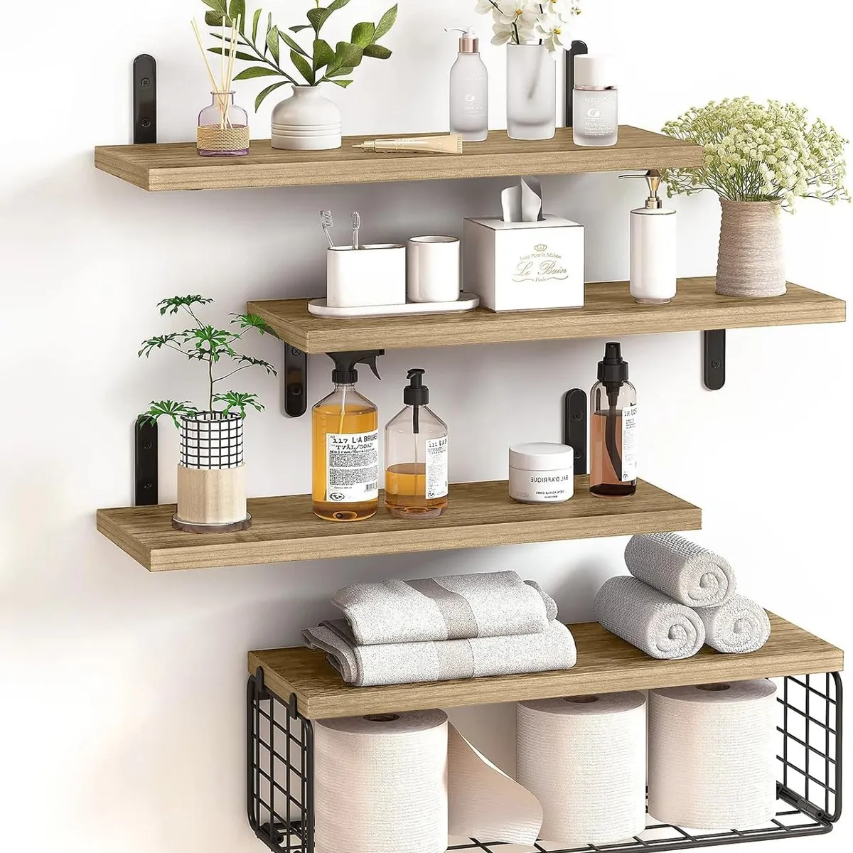 YOMYM - Repisas Flotantes De Madera Modernas Kit X4 Café natural