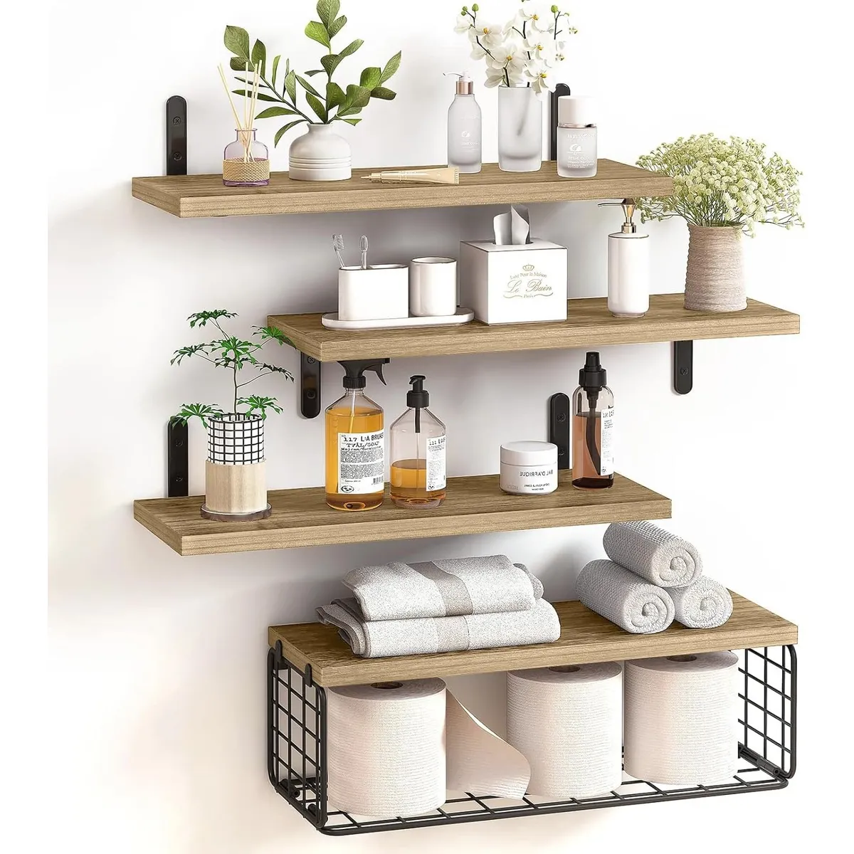 YOMYM - Repisas Flotantes De Madera Modernas Kit X4 Café natural