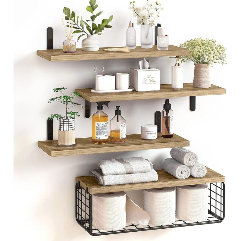 ARTDIY - Repisas Flotantes De Madera Modernas Kit X4 Café natural
