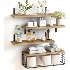 ARTDIY - Repisas Flotantes De Madera Modernas Kit X4 Café natural