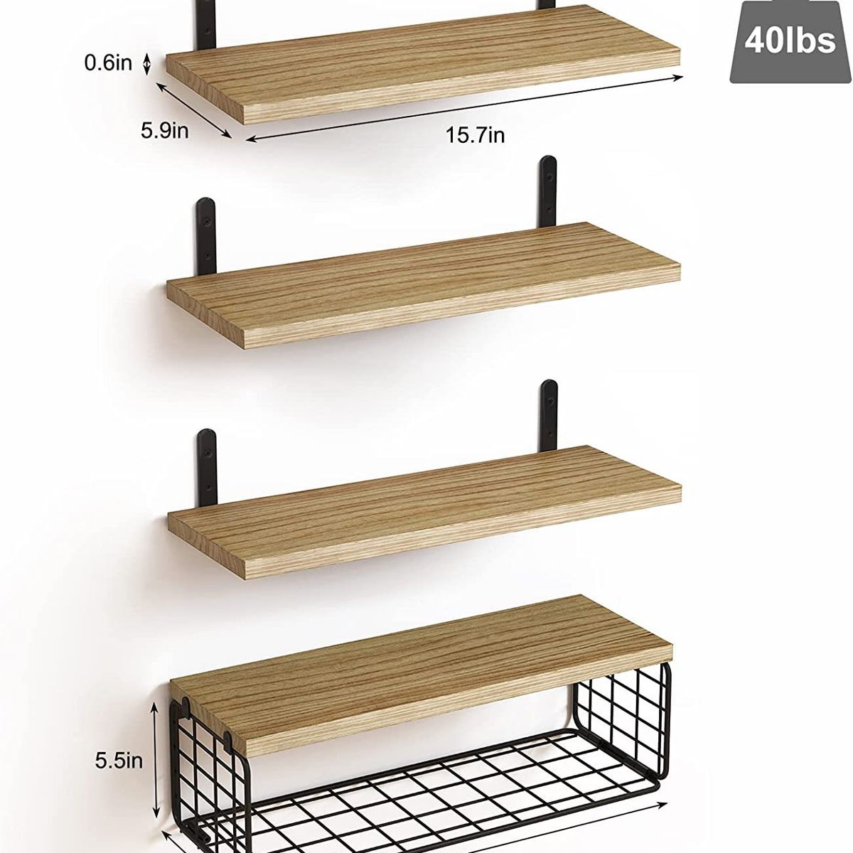 YOMYM - Repisas Flotantes De Madera Modernas Kit X4 Café natural
