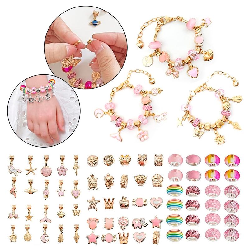 GENERICO - Juego De Charms Para Hacer Pulseras 63 Pcs Rosa