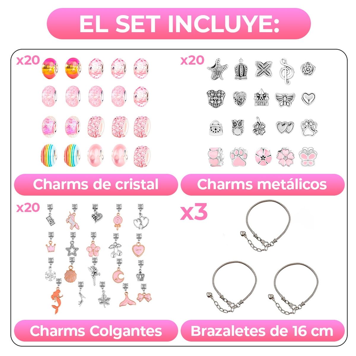 GENERICO - Juego De Charms Para Hacer Pulseras 63 Pcs Violeta