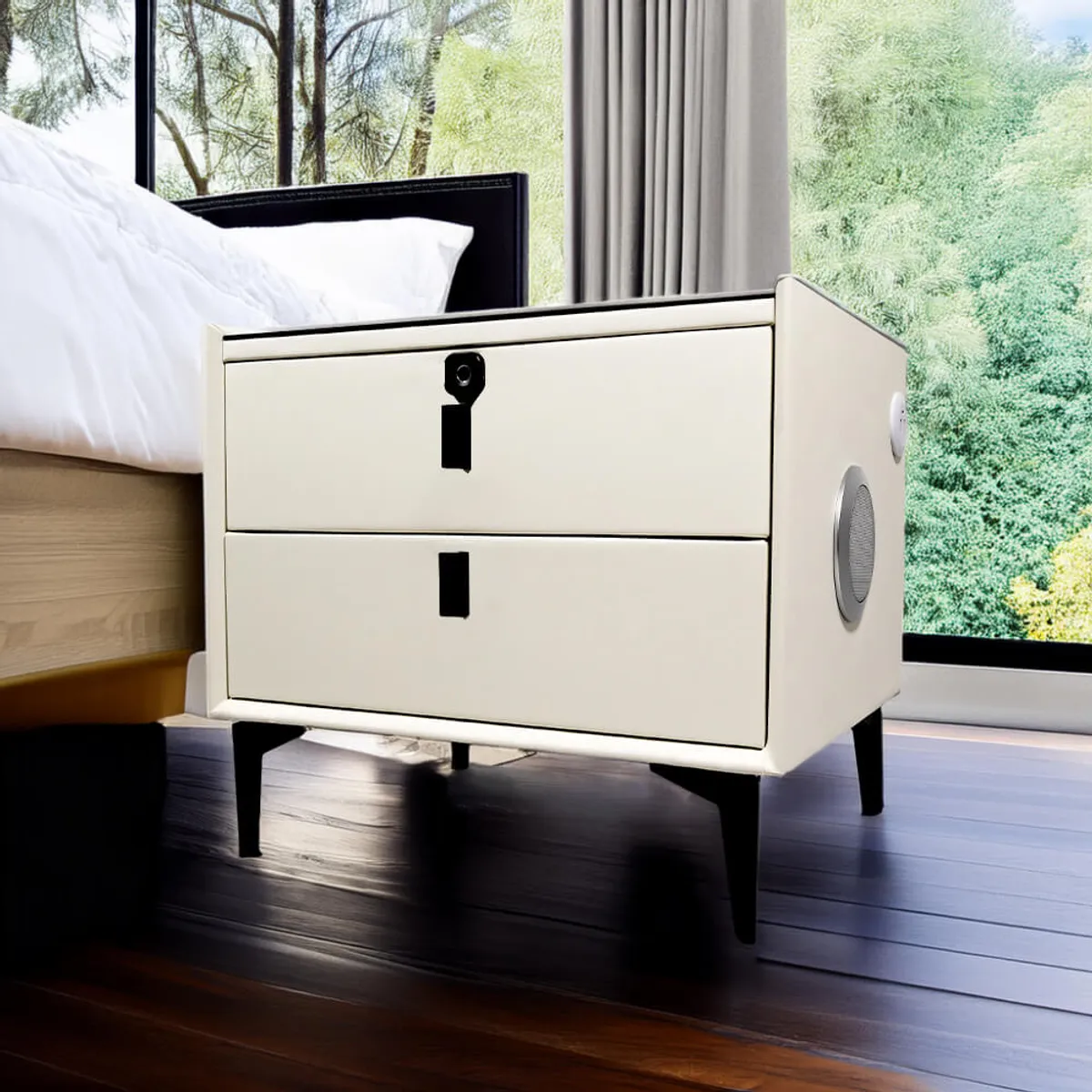 MODERNISMO - Velador inteligente huella carga inalámbrica parlantes e iluminación blanco