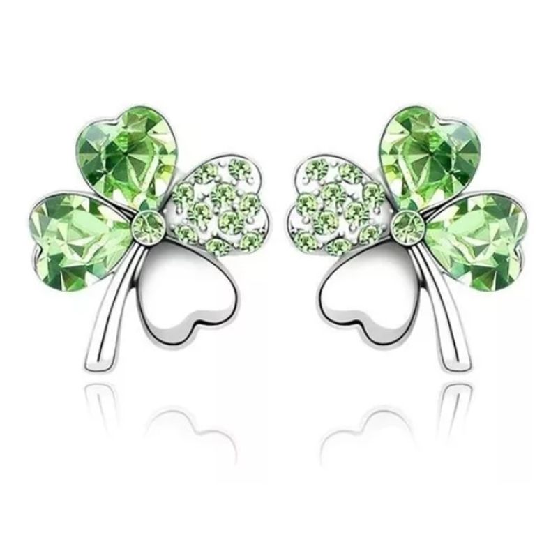GENERICO - Aros Trébol Verde Hechos Con Cristales Austríacos Swarovski