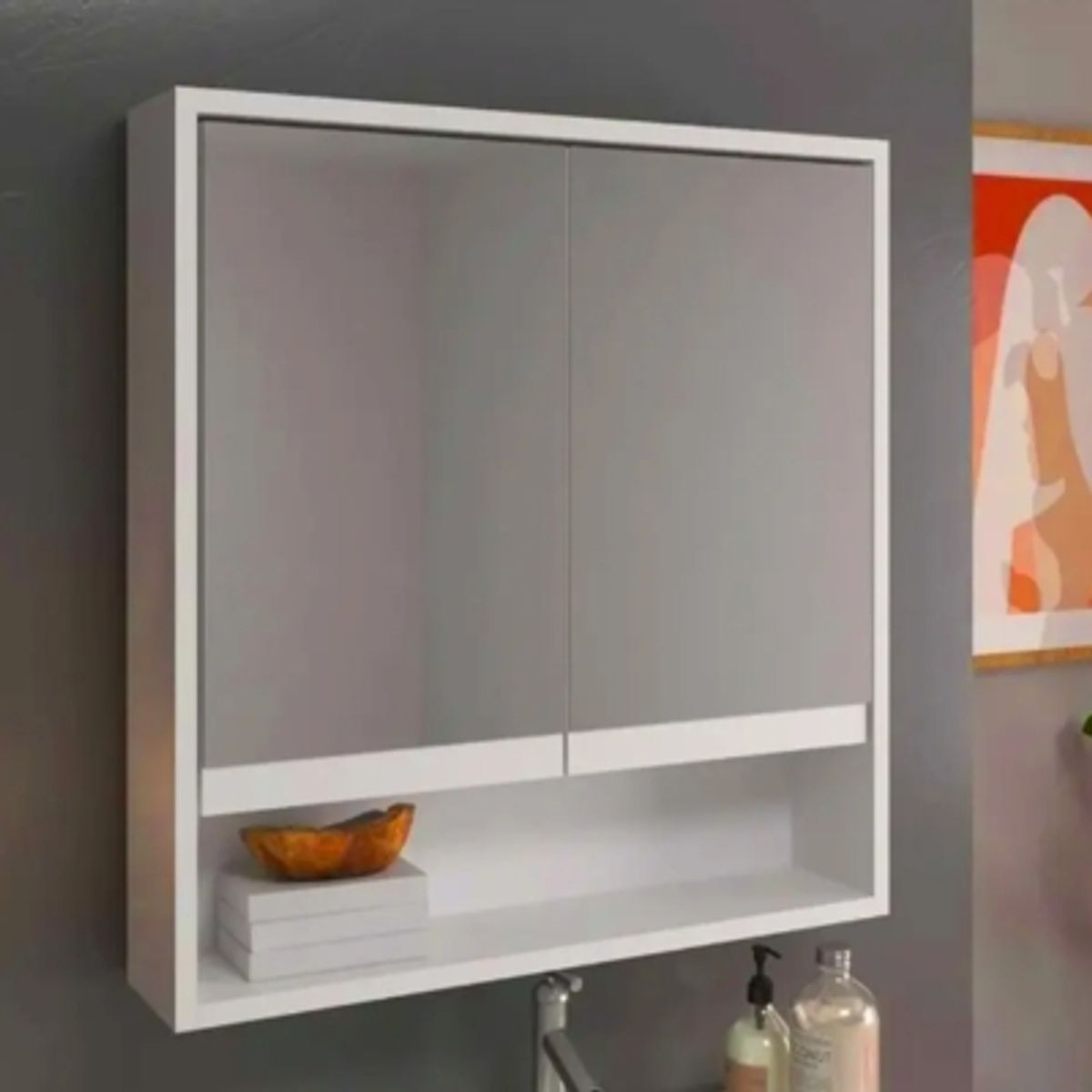 BE DESIGN - Estante Aereo Baño 2 Puertas Blanco C/Espejo