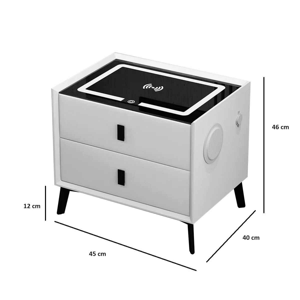 MODERNISMO - Pack 2 veladores blanco lector huella, parlantes y carga inalámbrica