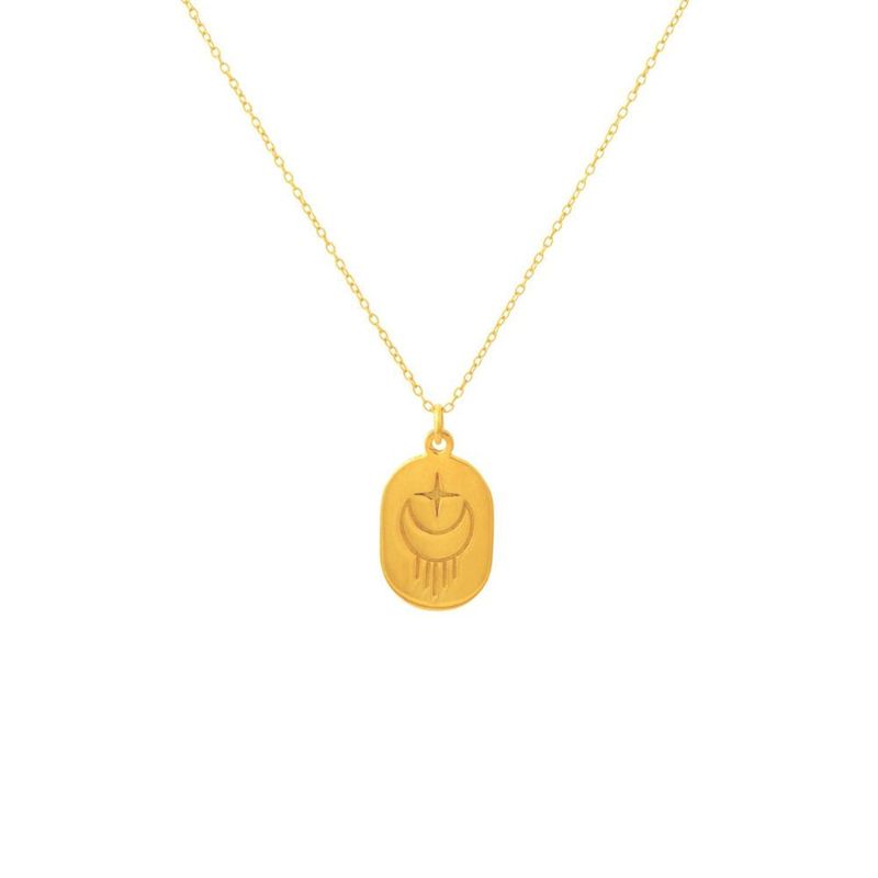 ZAZU - Collar Placa Luna Ovalado Bañado en Oro