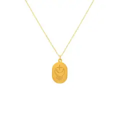 ZAZU - Collar Placa Luna Ovalado Bañado en Oro