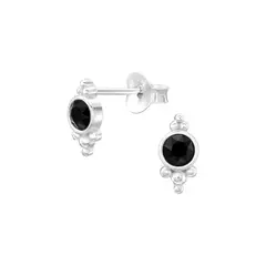 ZAZU - Aritos de Cristal Negro y Pelotitas de Plata