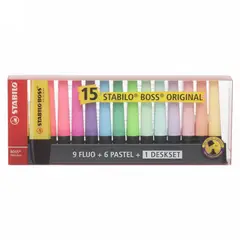 STABILO - Set 15 Destacadores Boss Neon - Pastel + Deskset