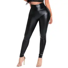 EVERSO - Leggings Cuerina Cintura Alta Elástica Sexy Mujer
