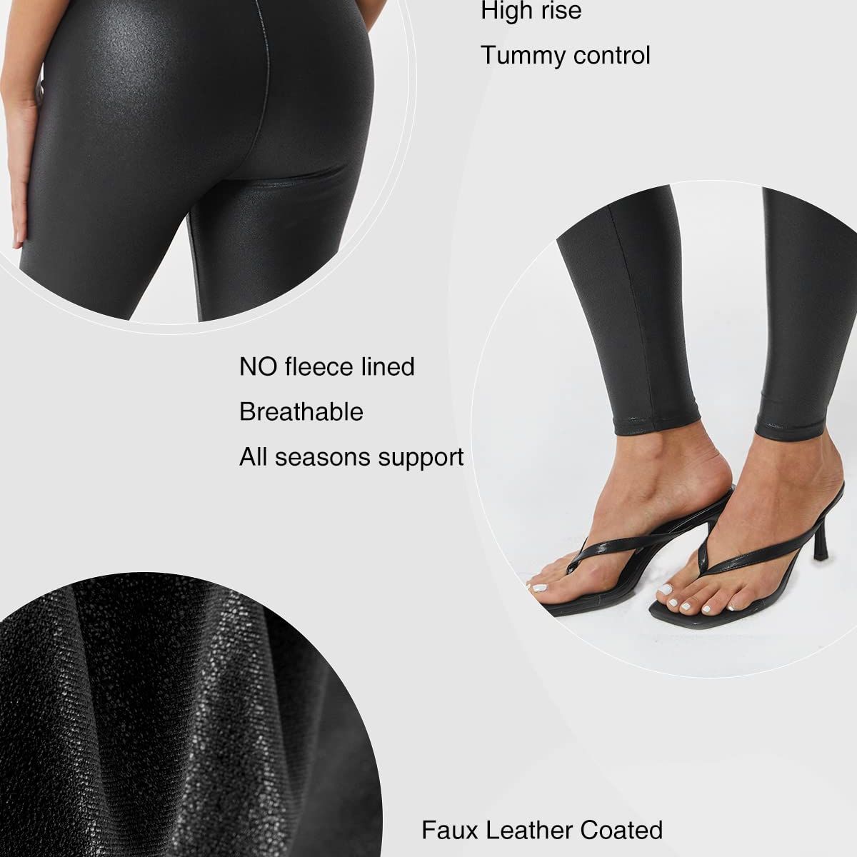 EVERSO - Leggings Cuerina Cintura Alta Elástica Sexy Mujer