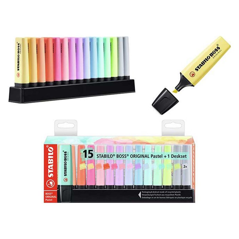 STABILO - Set 15 Destacadores Stabilo Boss Pastel + Deskset
