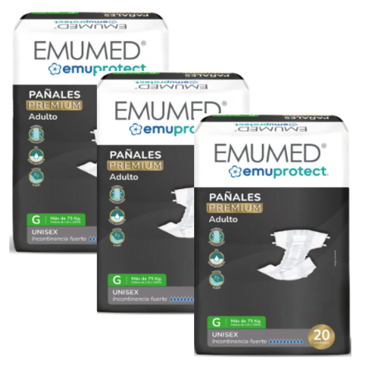EMUMED - Pañales Para Adulto Emumed Premium 3 Paquetes (G)