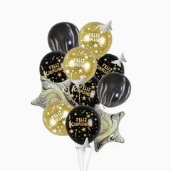 GENERICO - Set De Globos Latex Color Negro Y Dorado 11 Unidades
