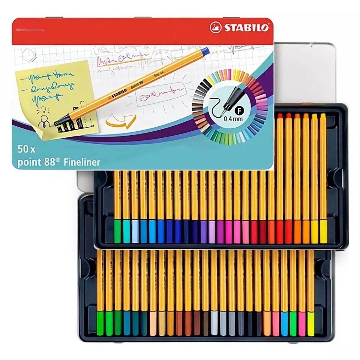 STABILO - Set 50 Marcadores Fineliner Point 88 Caja Metálica Stabilo