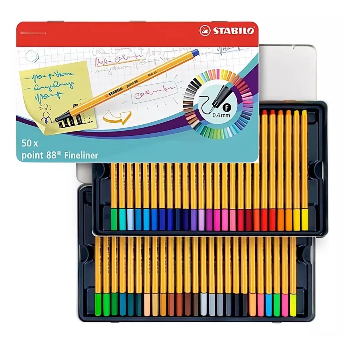 STABILO - Set 50 Marcadores Fineliner Point 88 Caja Metálica Stabilo