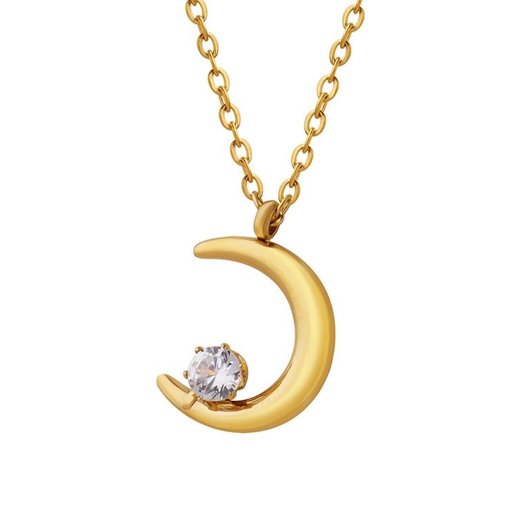 Collar Bano Oro Amarillo 18k Luna Punto De Luz Dorado TALLA UNICA