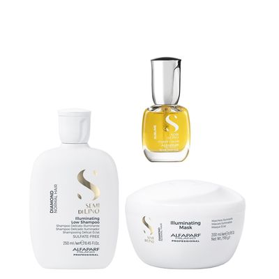 Imagen 2 del producto ALFAPARF Kit Serum, Shampoo y Mascara Diamond Iluminador Semi Di Lino