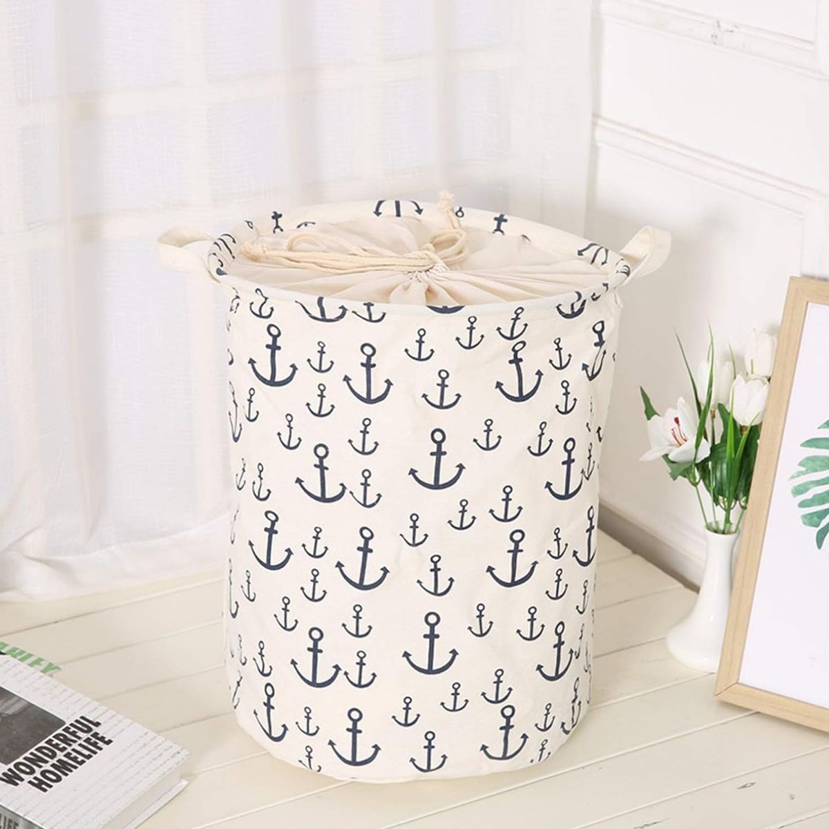 SANTU HOME & DECO - Cesta Ropa Sucia Plegable Asas Diseño Ancla