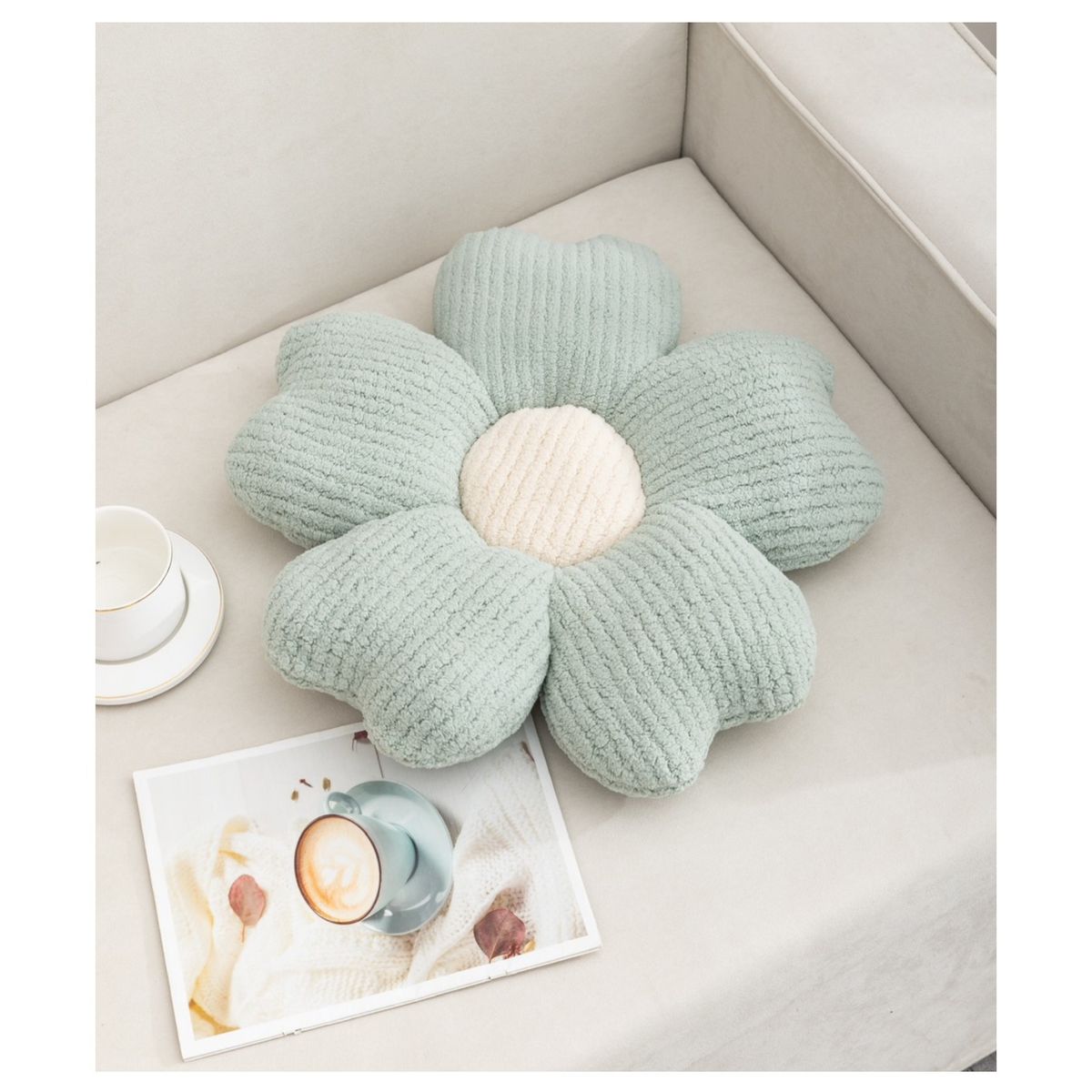 COMPRAPO - Cojín Diseño Flor Color Menta Pastel 50 Cm. Diámetro