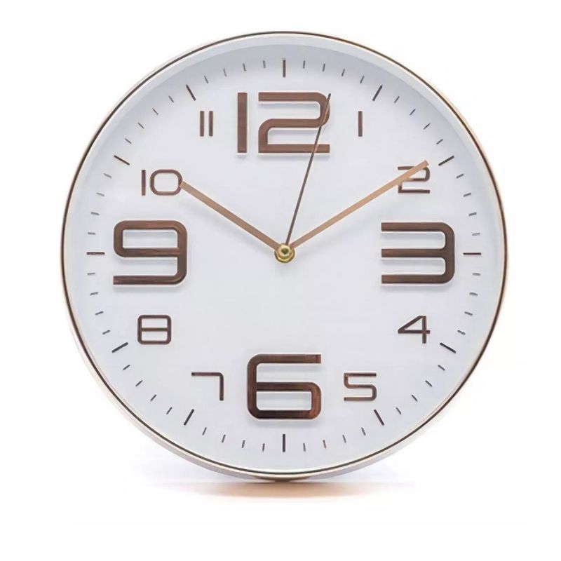 GENERICO - Reloj Pared Mural Redondo 30Cms Blanco Dorado