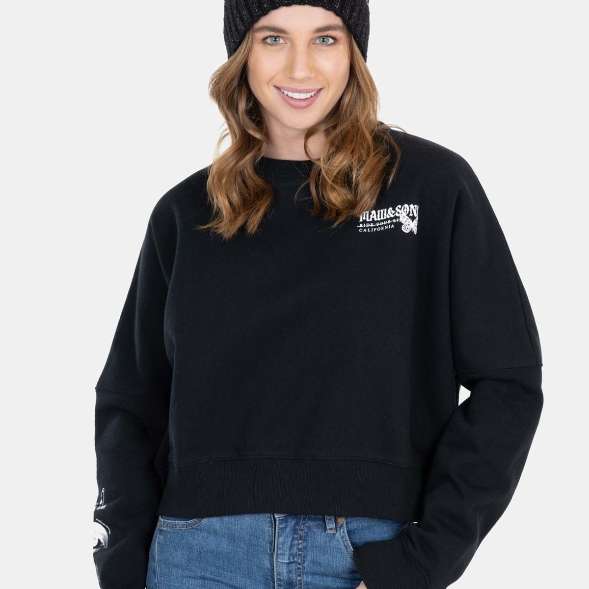MAUI AND SONS - Poleron The Just Crew Neck Negro Mujer Maui And Sons
