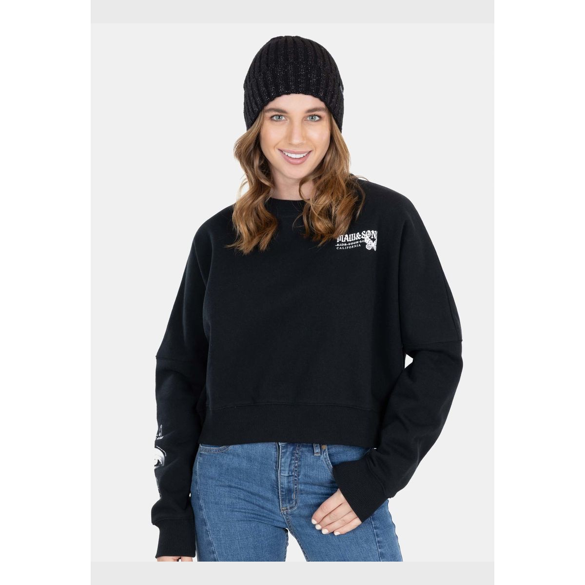 MAUI AND SONS - Poleron The Just Crew Neck Negro Mujer Maui And Sons
