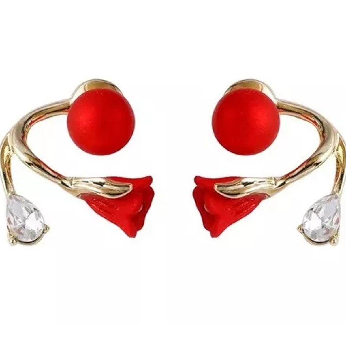 GENERICO - Aros Flor Roja Perlas Cute Coreano