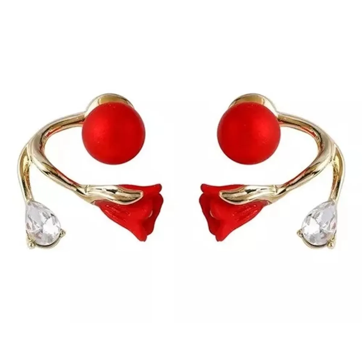 GENERICO - Aros Flor Roja Perlas Cute Coreano