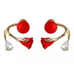 GENERICO - Aros Flor Roja Perlas Cute Coreano