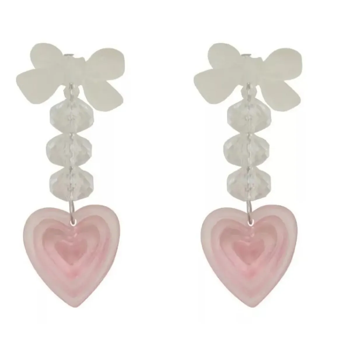 GENERICO - Aros Bolas De Corazón Cristal Rosa Mujer Largos Cute Aritos