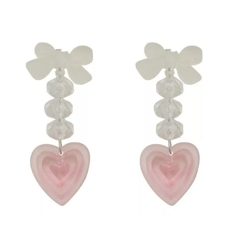 GENERICO - Aros Bolas De Corazón Cristal Rosa Mujer Largos Cute Aritos