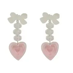 GENERICO - Aros Bolas De Corazón Cristal Rosa Mujer Largos Cute Aritos
