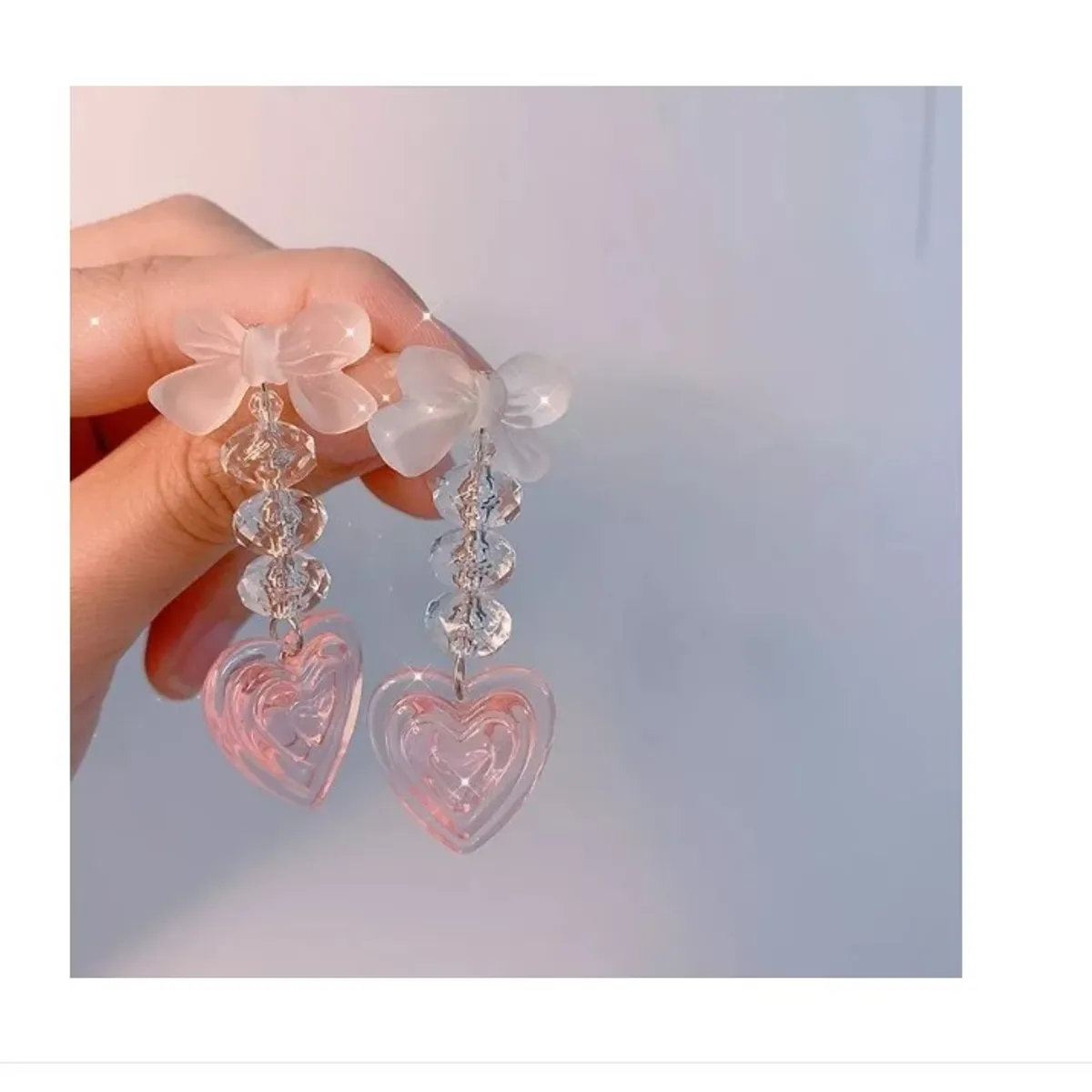 GENERICO - Aros Bolas De Corazón Cristal Rosa Mujer Largos Cute Aritos