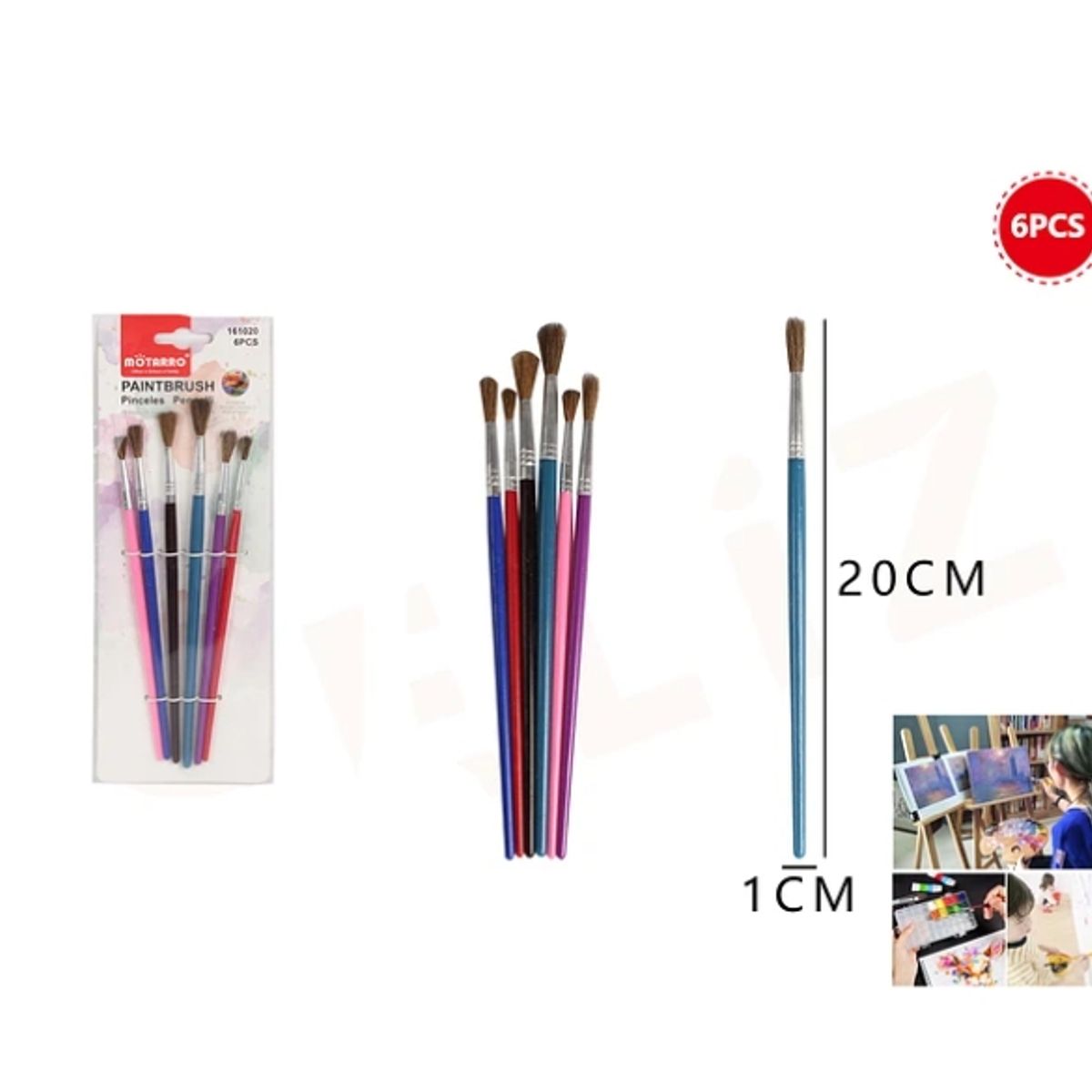 GENERICO - Set Pinceles Colores 20 Cm 6 Pcs