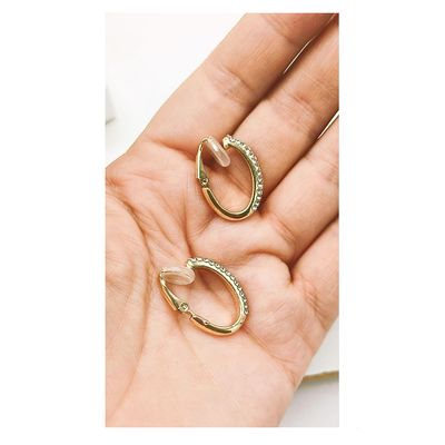 Imagen 2 del producto Aros Sin Perforacion Argollas Zirconias Bañadas En Oro 18k