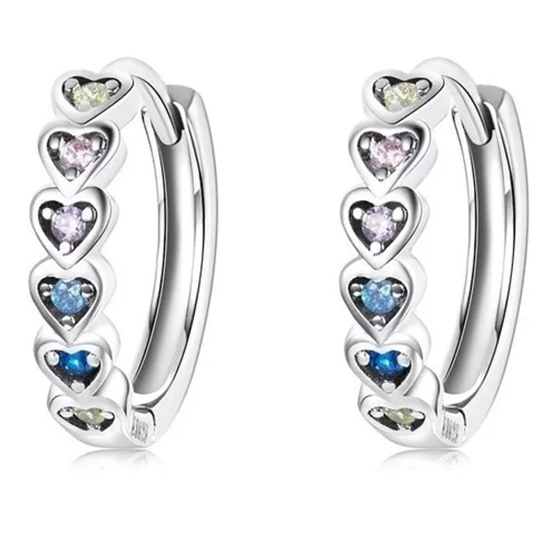 GENERICO - Aros Corazones Arcoiris Plata Fina 925 Colores Mujer Regalo