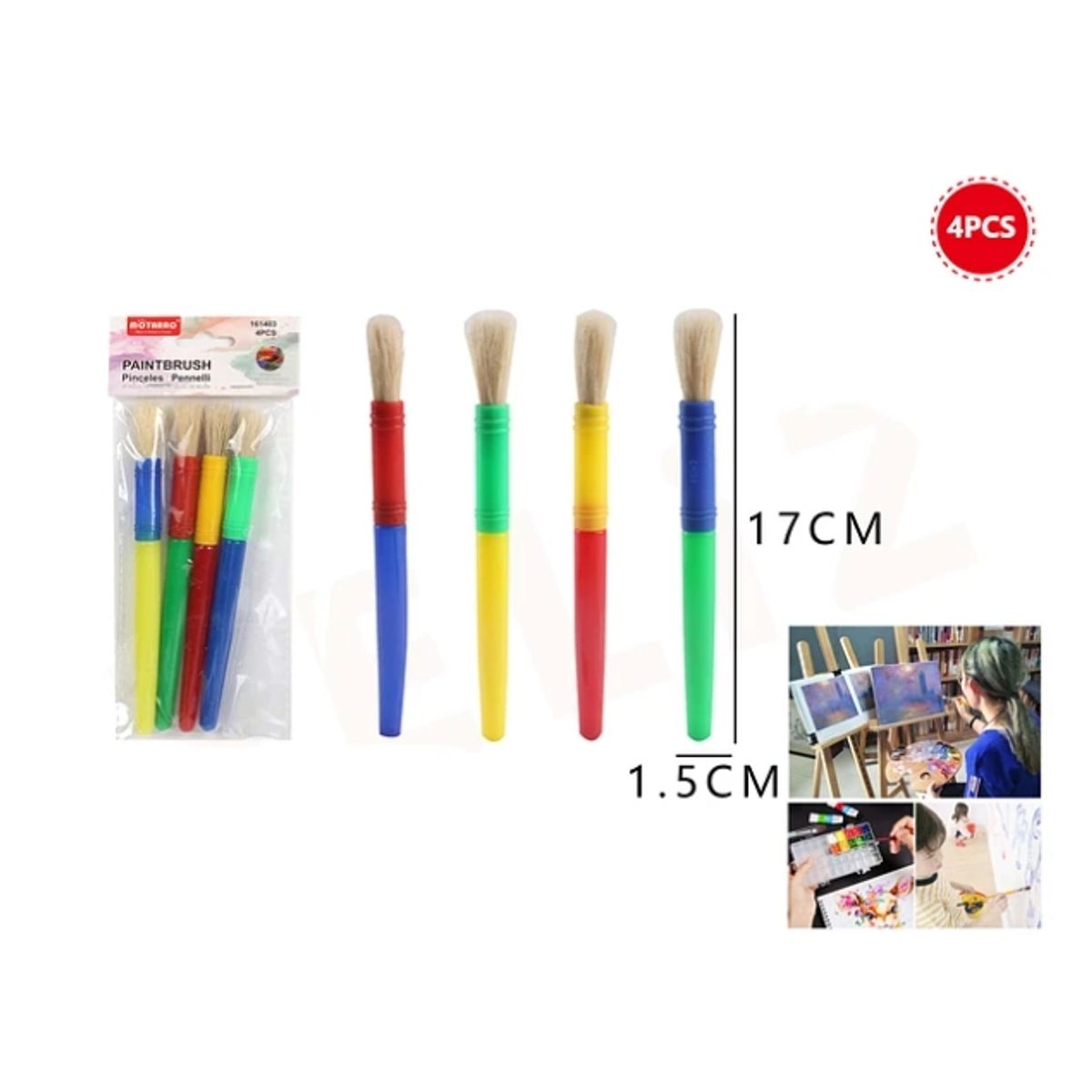 GENERICO - Set Pinceles 17 Cm 4 Piezas