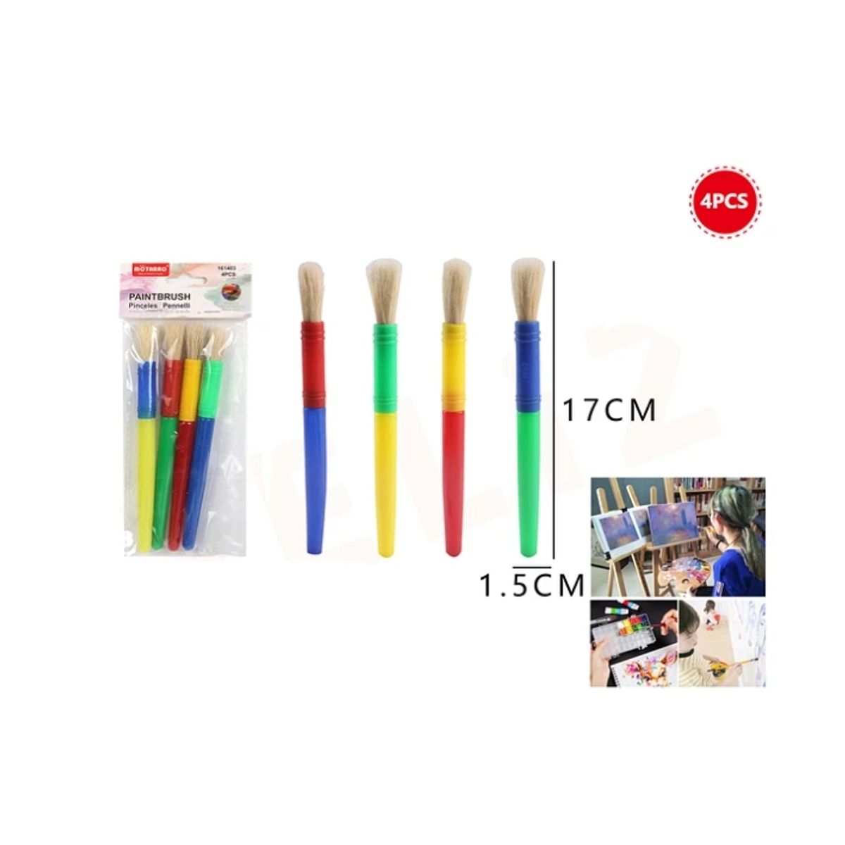 GENERICO - Set Pinceles 17 Cm 4 Piezas