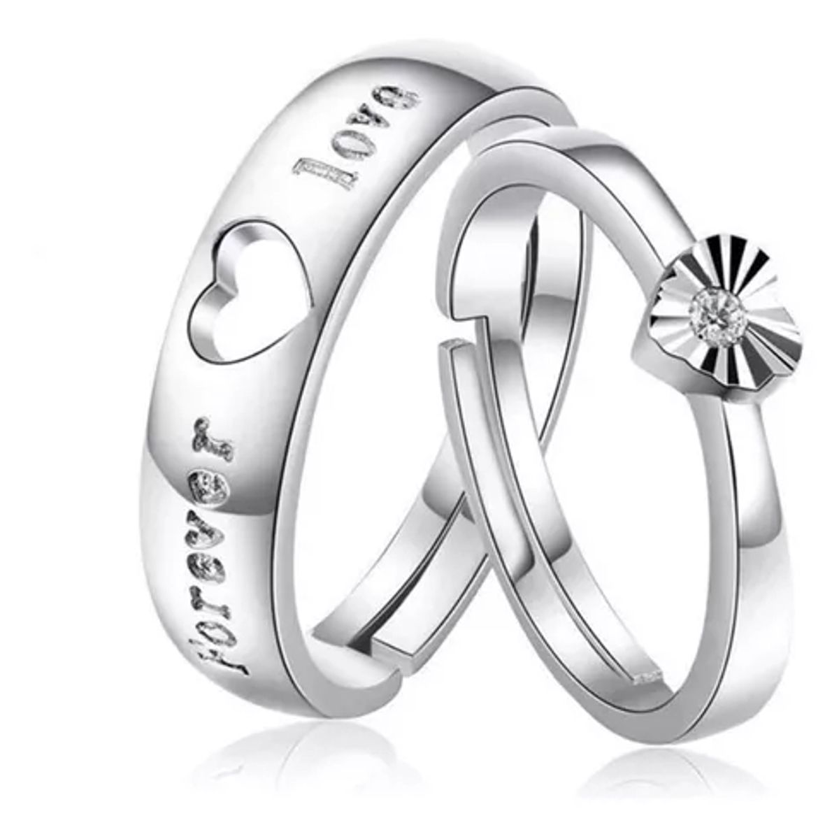 GENERICO - Set Anillos Pareja Ajustable Forever Love Amor Corazón