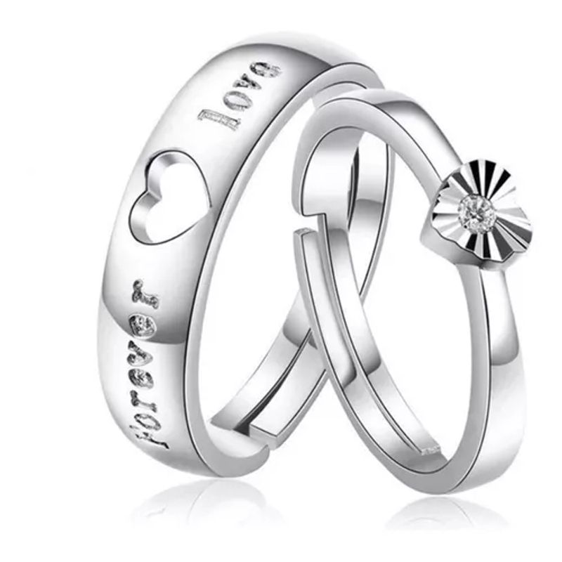 GENERICO - Set Anillos Pareja Ajustable Forever Love Amor Corazón
