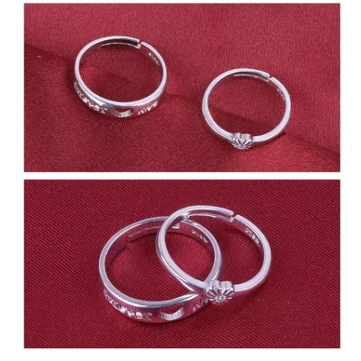 GENERICO - Set Anillos Pareja Ajustable Forever Love Amor Corazón