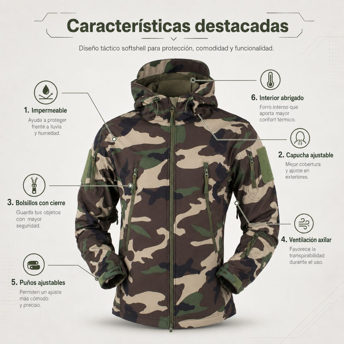 COMANDOS TACTICOS - Chaqueta Táctica Softshell Impermeable