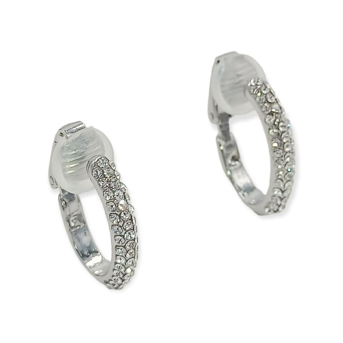 ELBAULDEJUMA - Aros Sin Perforacion Argollas Finas Zirconios Bañado Plata.-