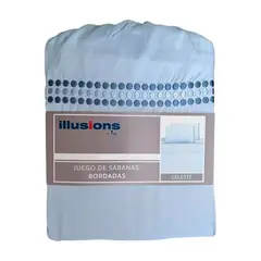 ILLUSIONS - Sabanas 2 Plaza ILLUISON bordada CELESTE